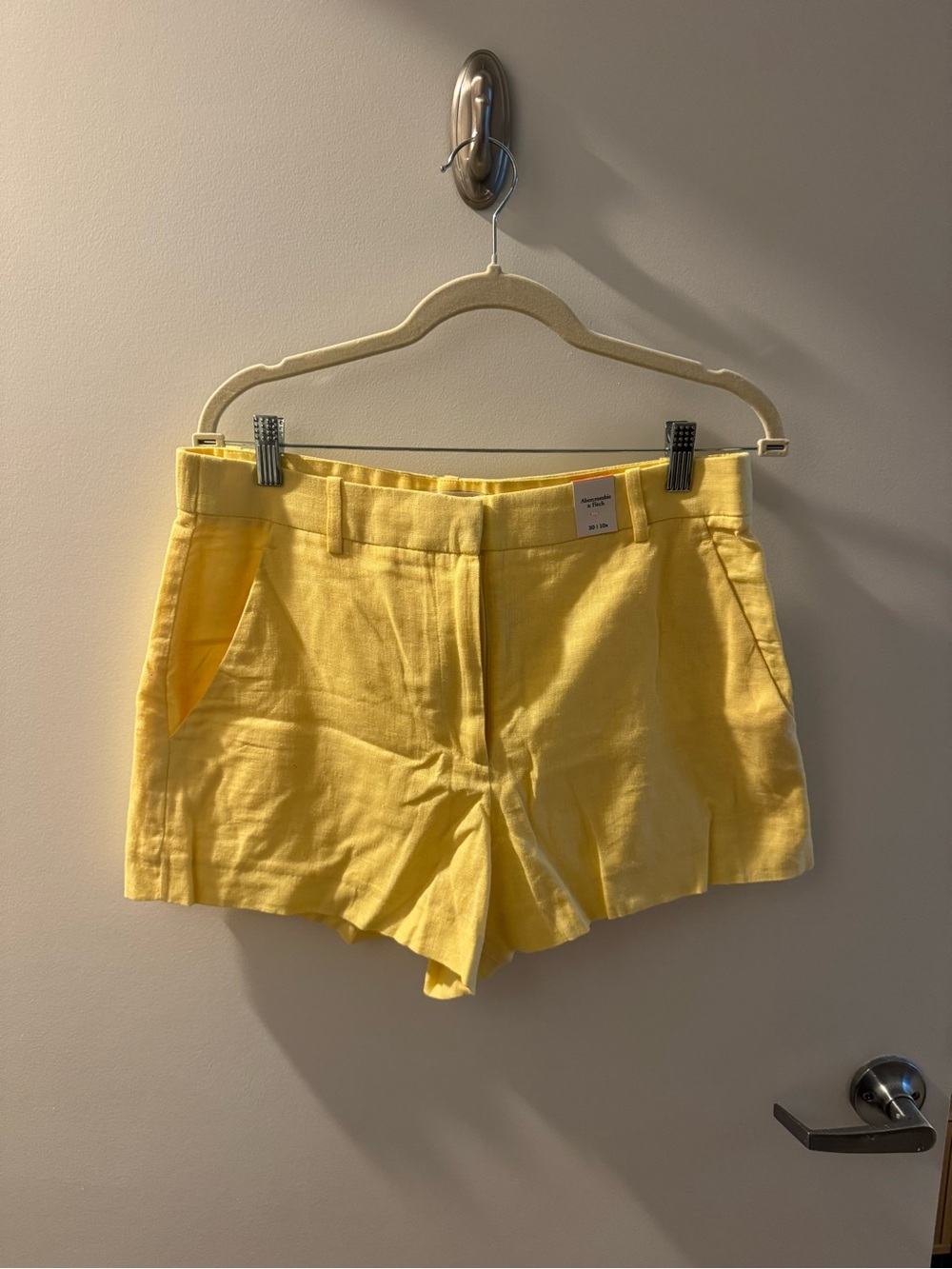 Abercrombie & Fitch Yellow High-Waist Tailored Linen Shorts